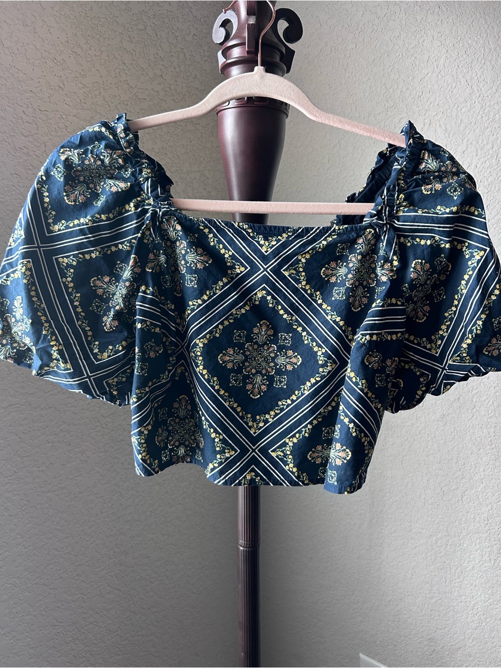 LOFT Navy Floral Off-Shoulder Crop Top